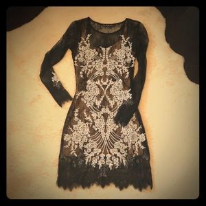 For Love & Lemons Black White Sheer Lace Dress XS